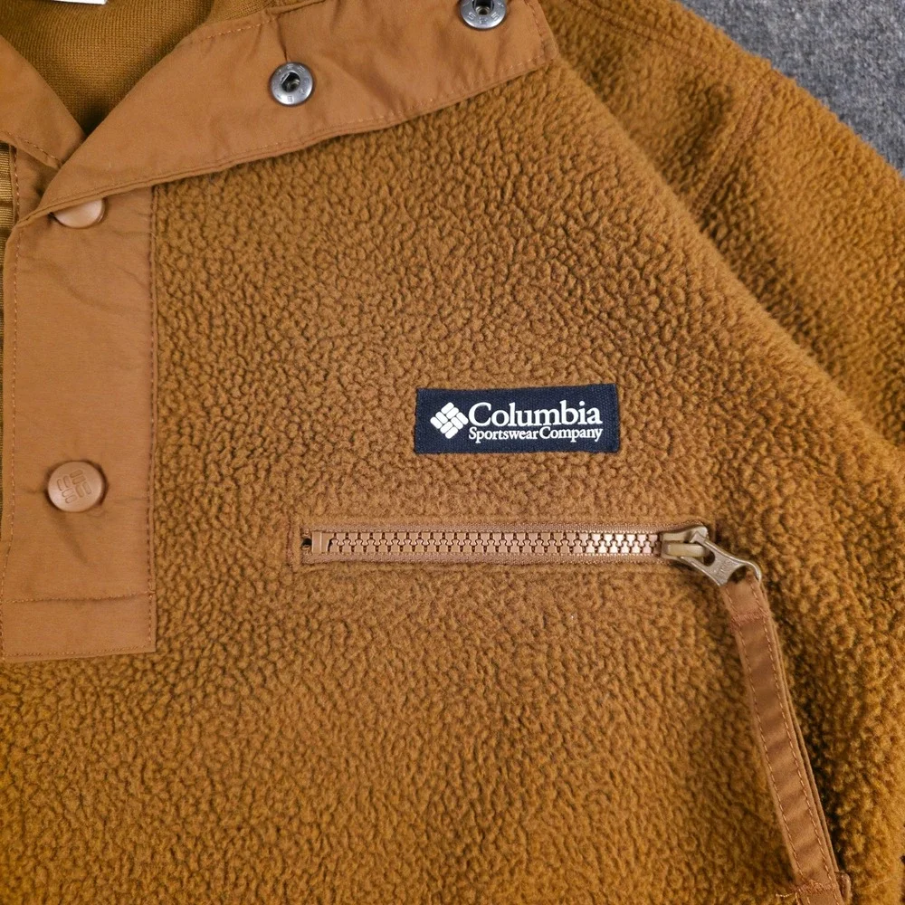 Columbia Fleece Pullover Mens XS Brown Helvetia Half Snap Sherpa Jacket EM0371